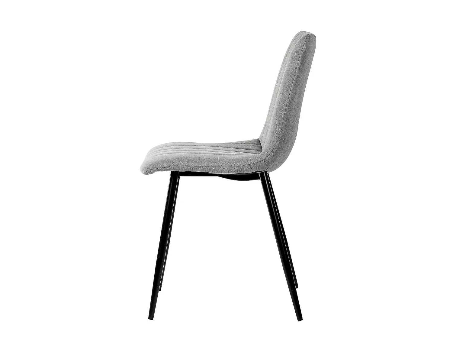 Chaise tissu gris clair matelassé et pieds métal noir Lina