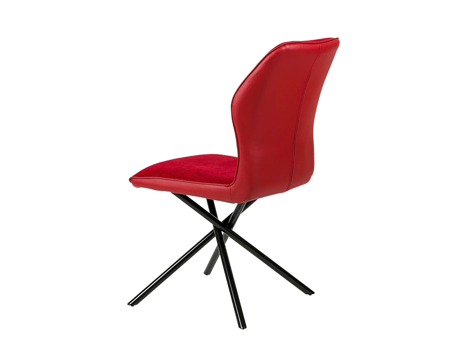 Chaise confortable tissu rouge rembourré et pieds croisés métal noir Klea