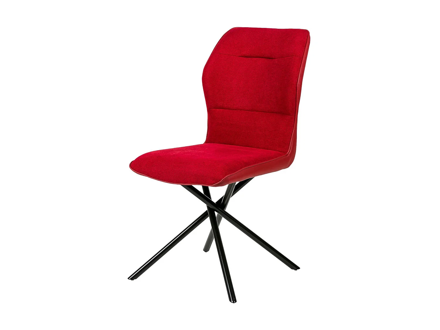 Chaise confortable tissu rouge rembourré et pieds croisés métal noir Klea