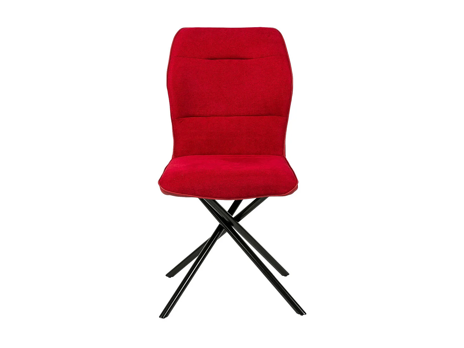 Chaise confortable tissu rouge rembourré et pieds croisés métal noir Klea