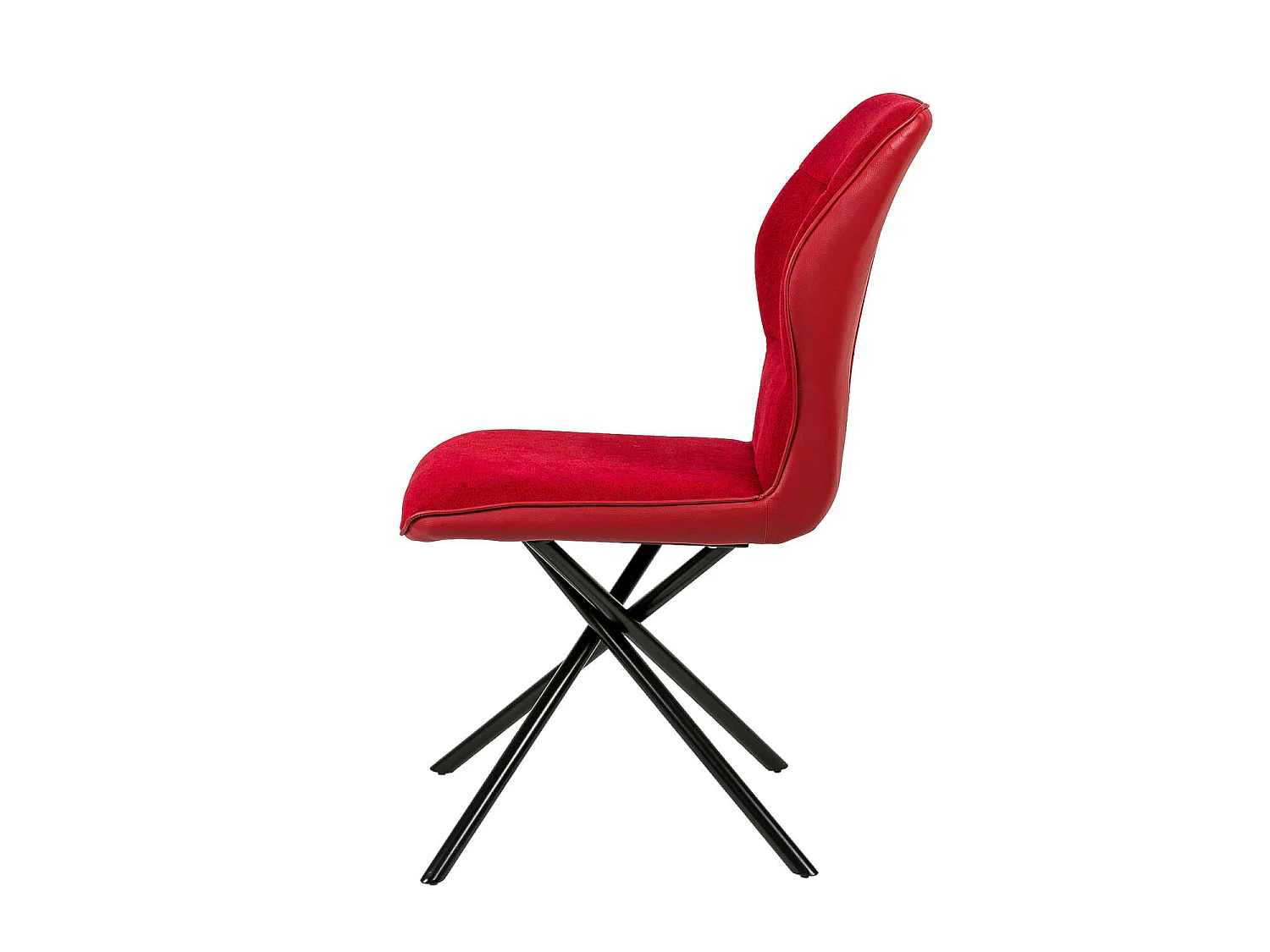 Chaise confortable tissu rouge rembourré et pieds croisés métal noir Klea