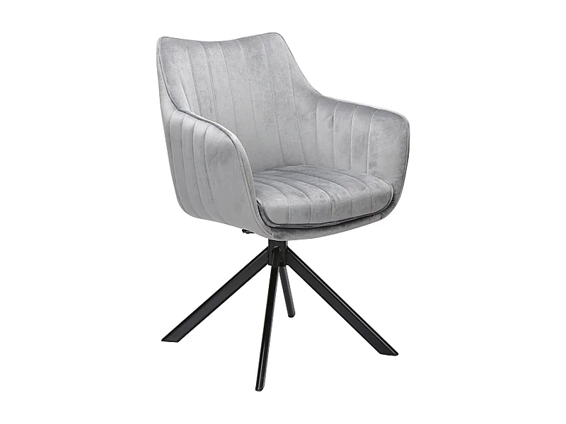 Chaise de salle à manger pivotante à 180° velours et acier noir Binka-Couleur Gris clair
