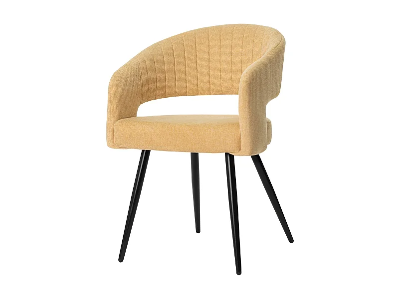 Fauteuil moderne tissu jaune moutarde et pieds métal noir Kliro