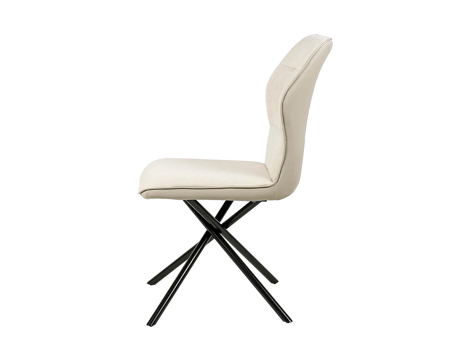 Chaise confortable tissu beige clair rembourré et pieds croisés métal noir Klea