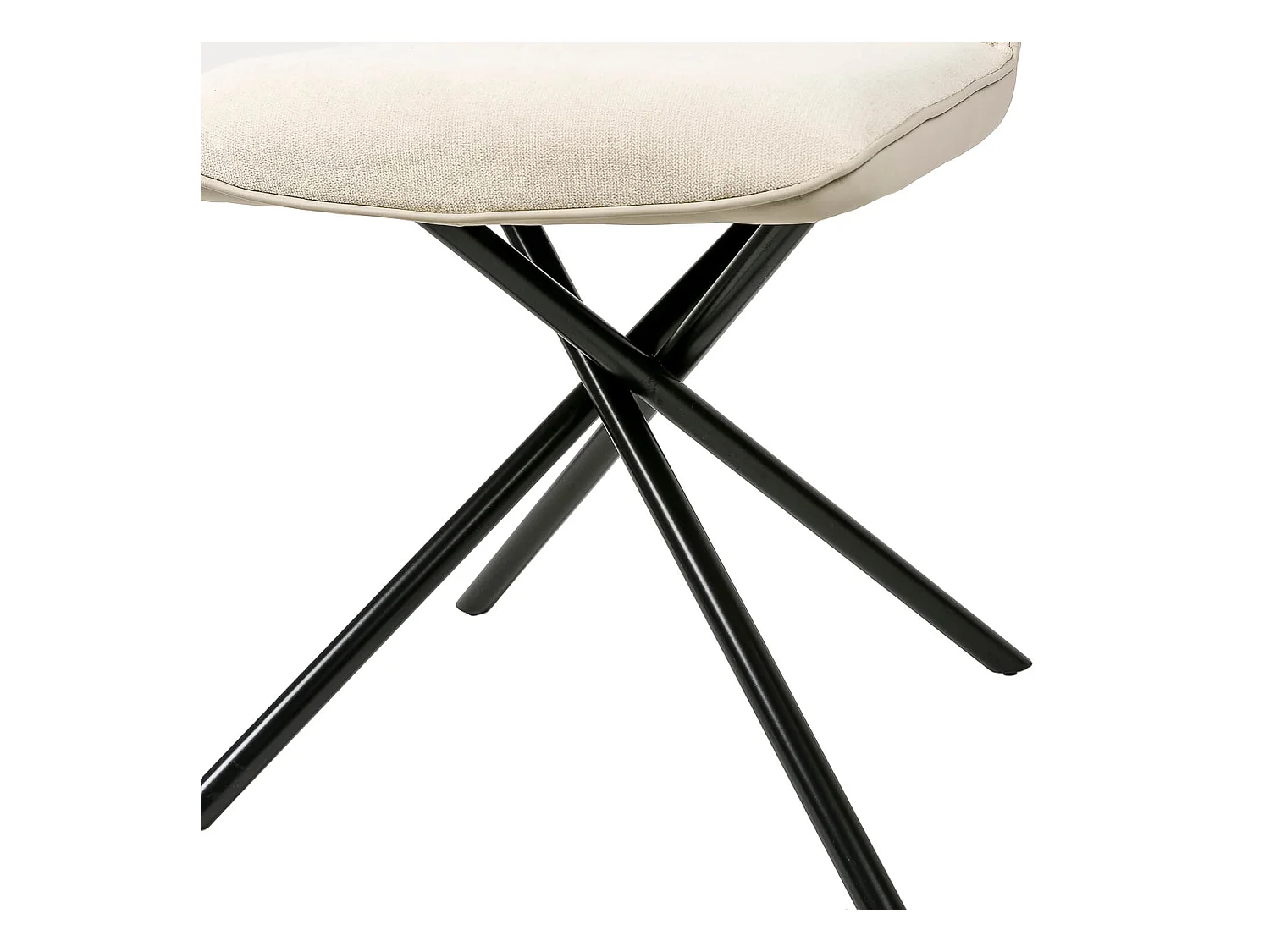 Chaise confortable tissu beige clair rembourré et pieds croisés métal noir Klea