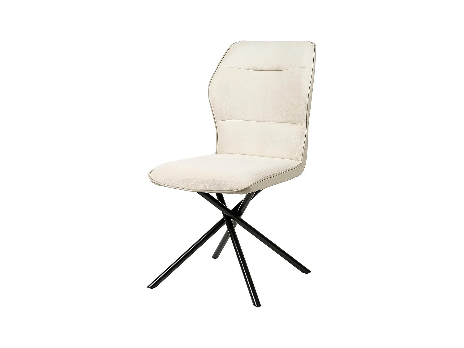 Chaise confortable tissu beige clair rembourré et pieds croisés métal noir Klea