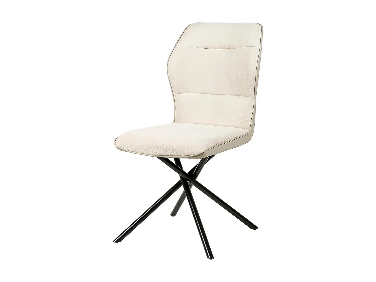 Chaise confortable tissu beige clair rembourré et pieds croisés métal noir Klea