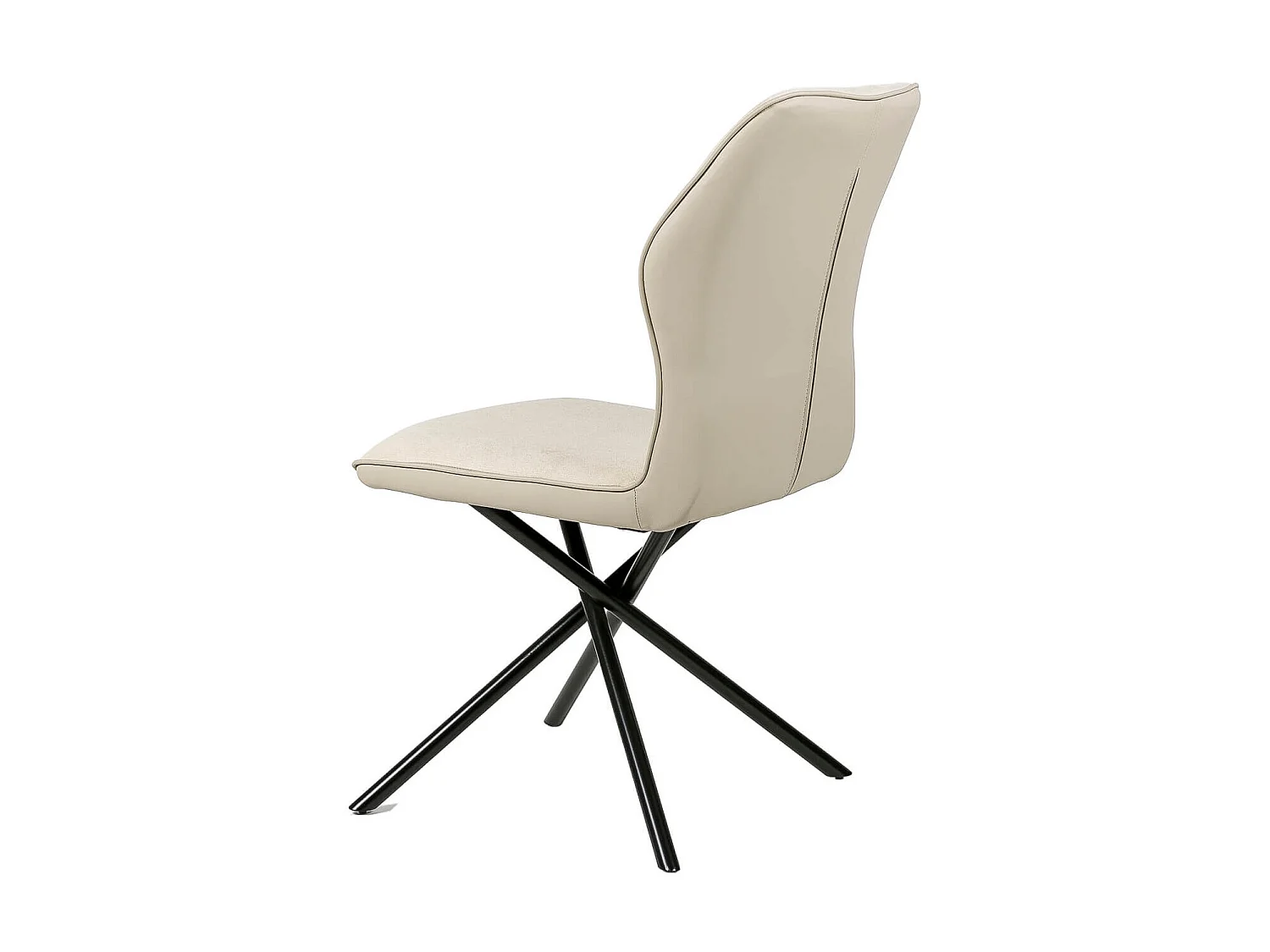 Chaise confortable tissu beige clair rembourré et pieds croisés métal noir Klea