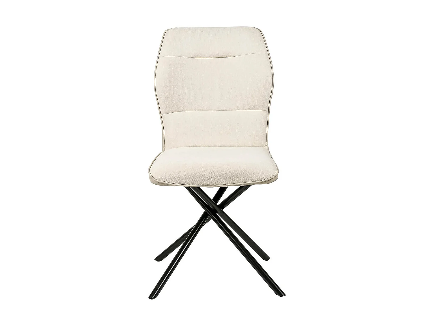 Chaise confortable tissu beige clair rembourré et pieds croisés métal noir Klea