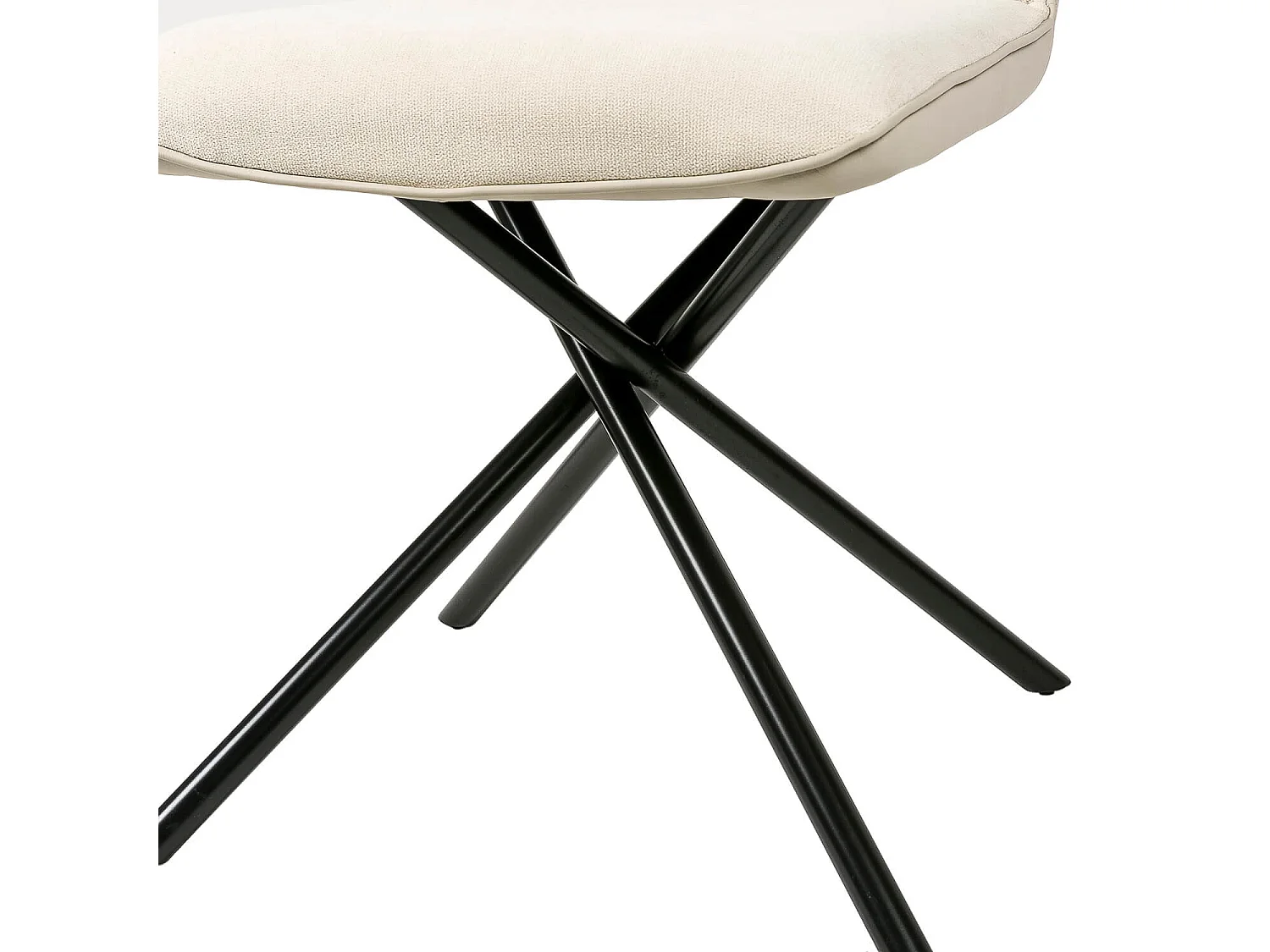 Chaise confortable tissu beige clair rembourré et pieds croisés métal noir Klea