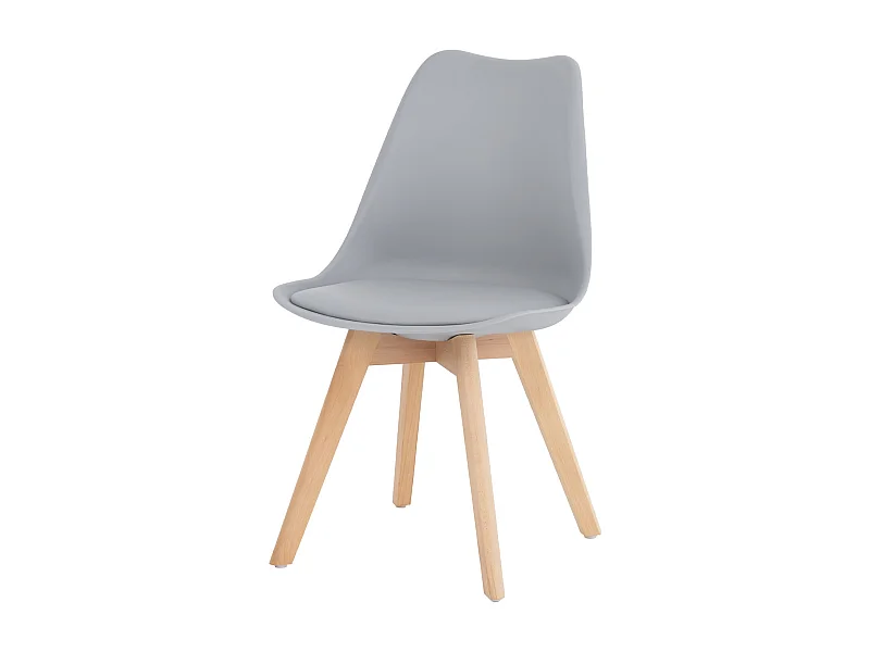 Chaise scandinave premium Karyna – Assise en simili cuir et pieds en bois de Hêtre-Couleur Gris clair