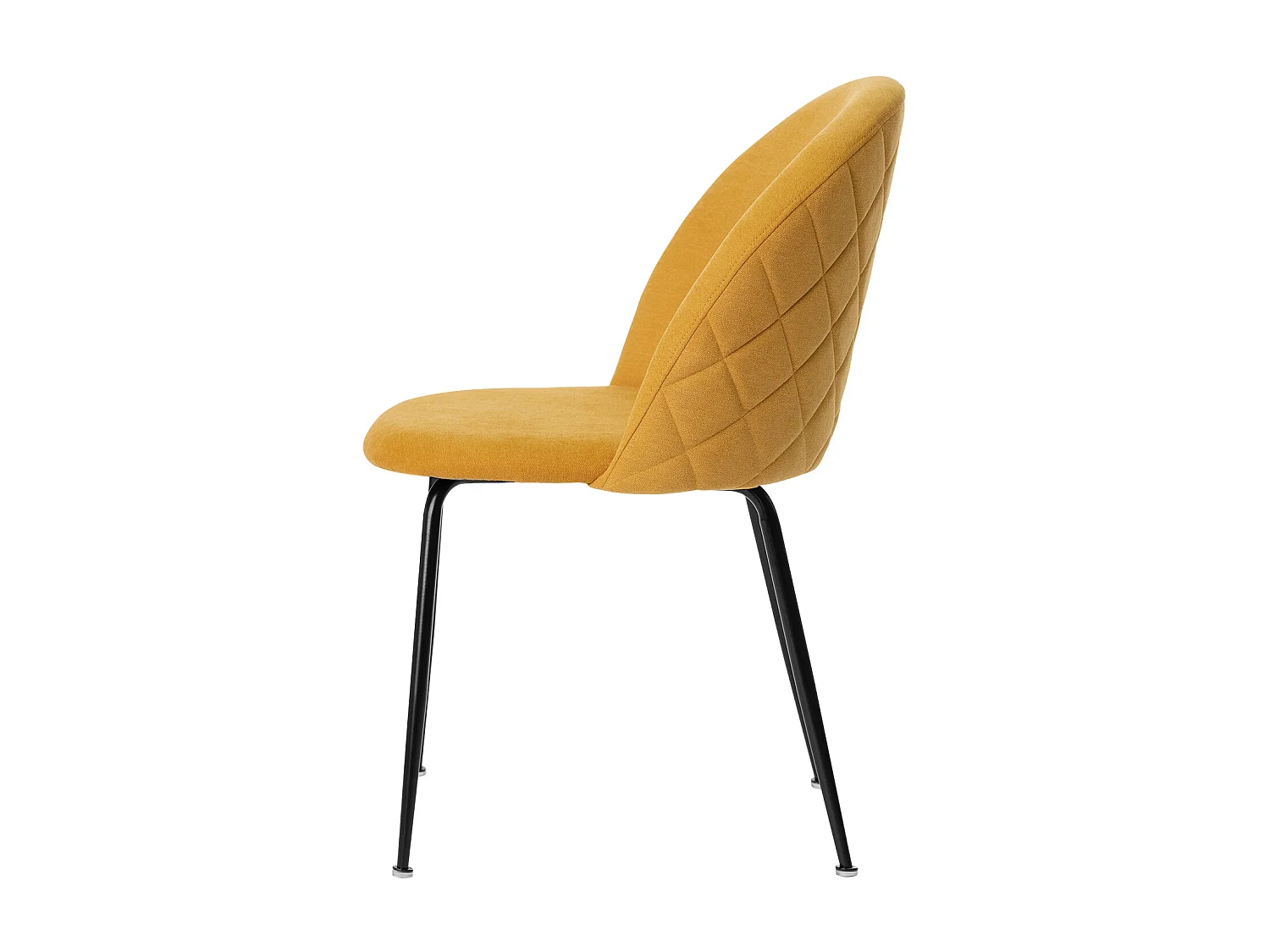 Chaise moderne tissu jaune moutarde rembourré et pieds métal noir Louba