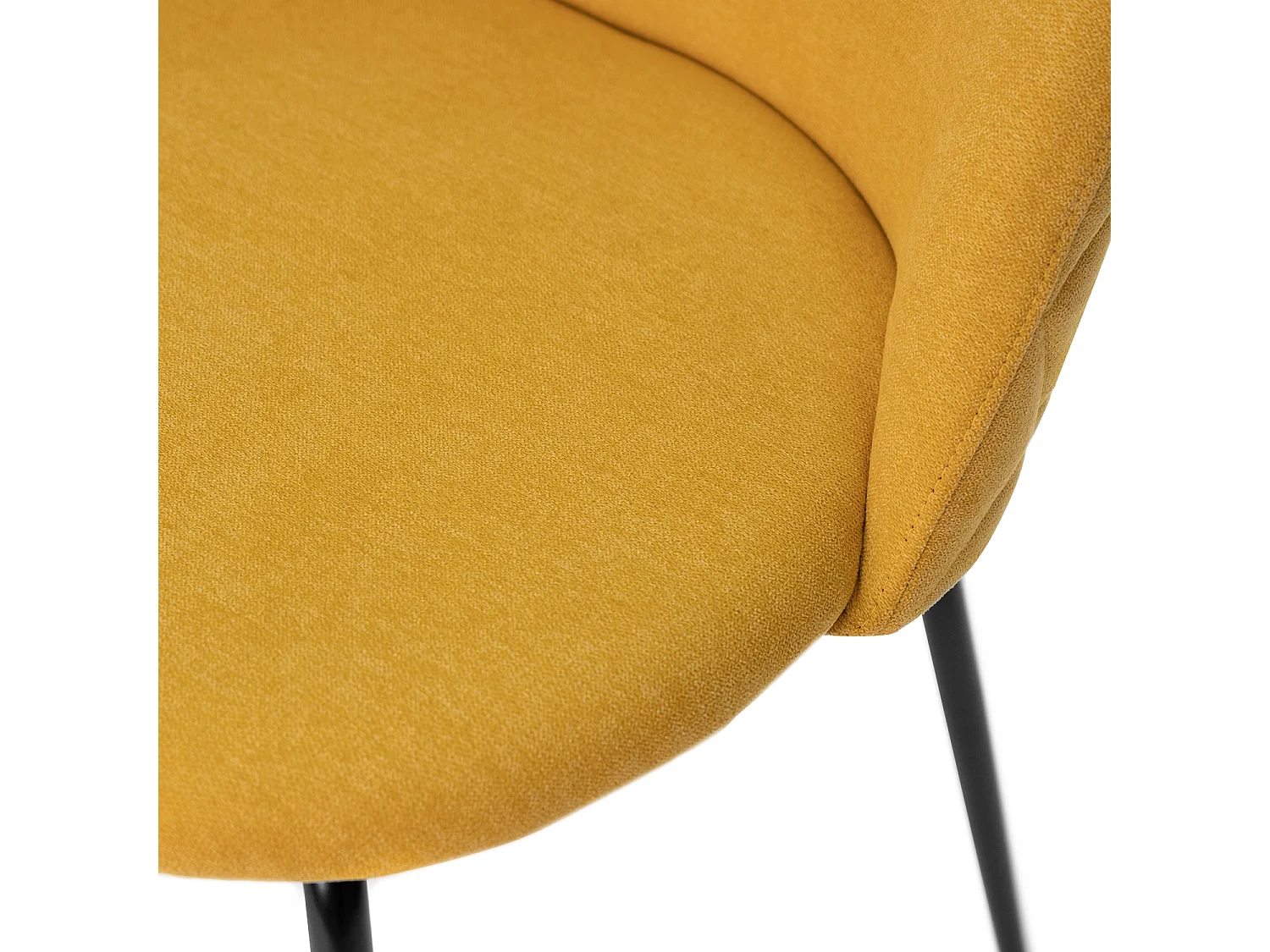 Chaise moderne tissu jaune moutarde rembourré et pieds métal noir Louba