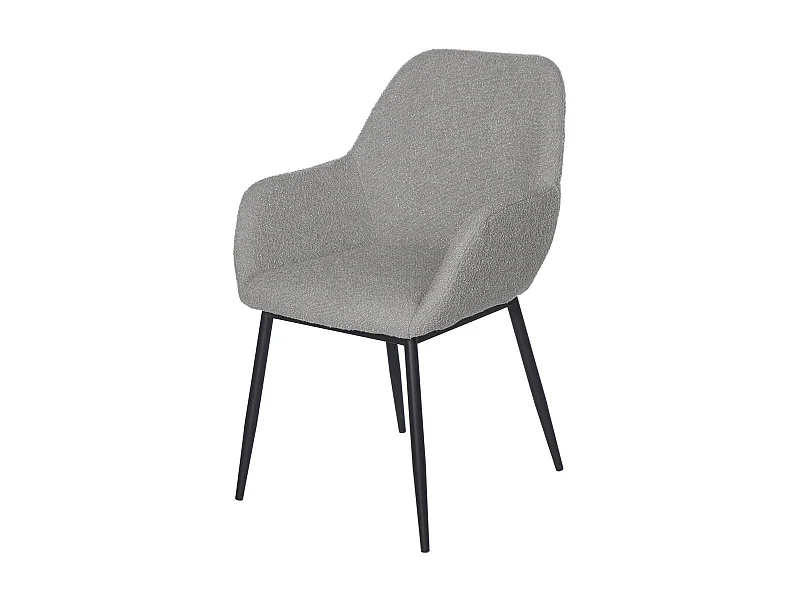 Chaise avec accoudoir tissu effet peau de mouton gris clair et pieds métal noir Malio