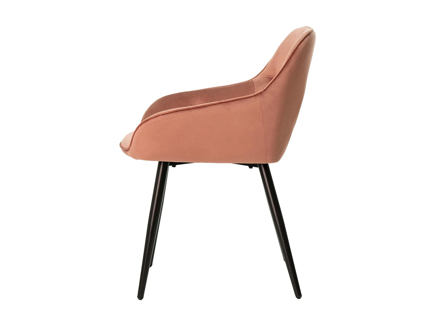Chaise avec accoudoir velours abricot et pieds métal noir Blako