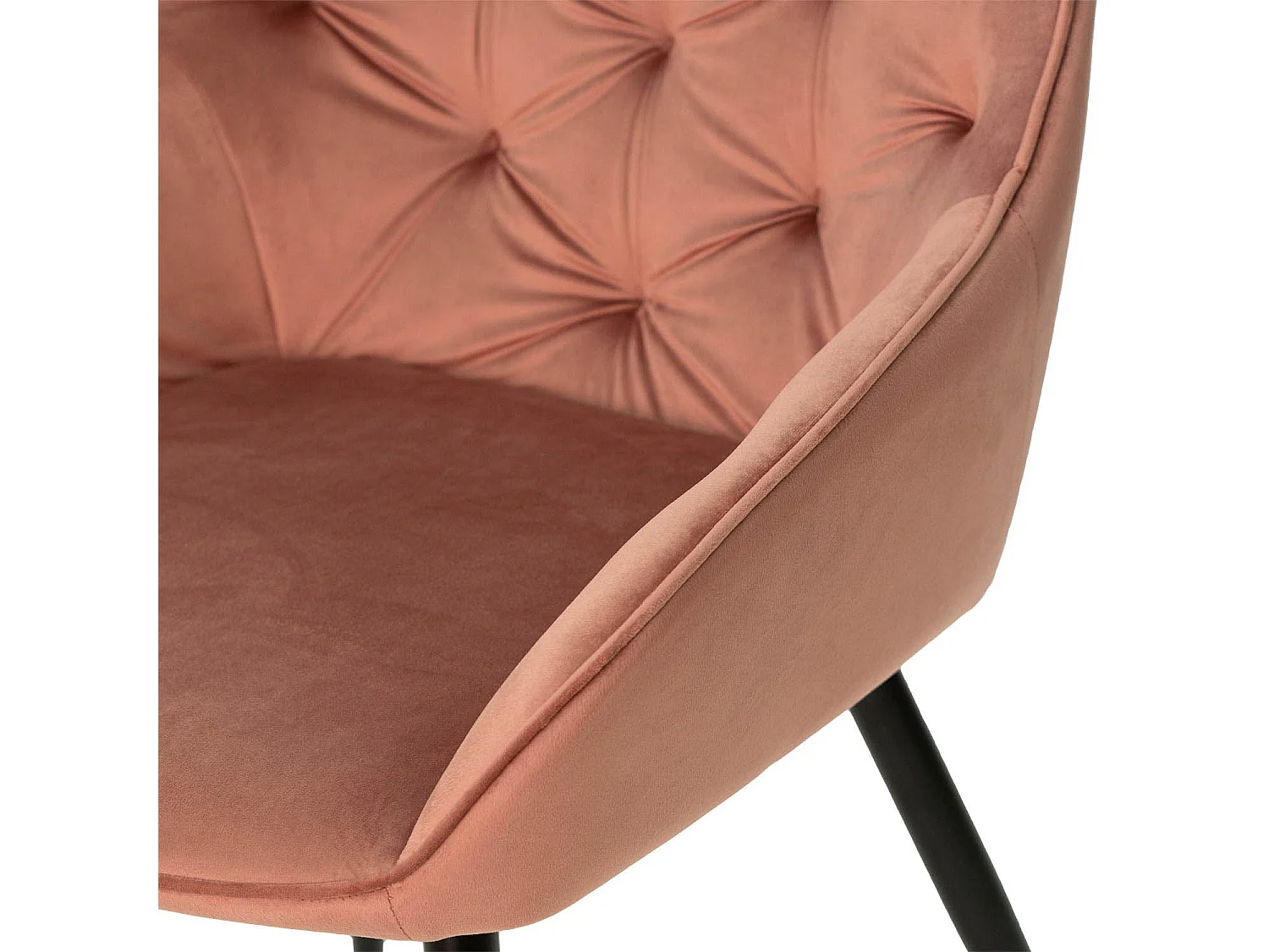 Chaise avec accoudoir velours abricot et pieds métal noir Blako