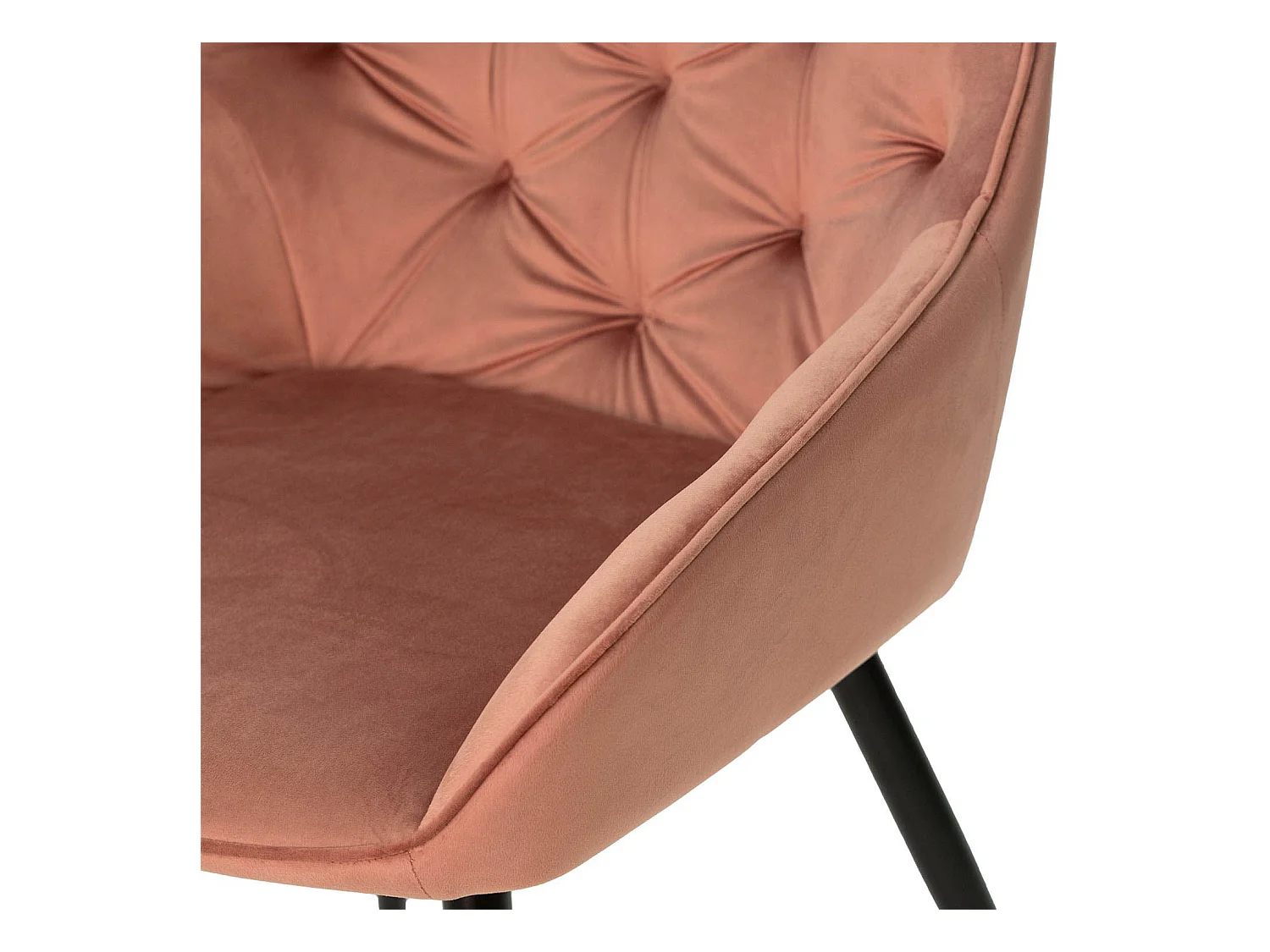Chaise avec accoudoir velours abricot et pieds métal noir Blako