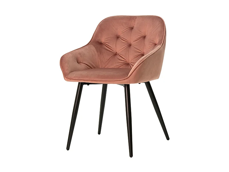 Chaise avec accoudoir velours abricot et pieds métal noir Blako