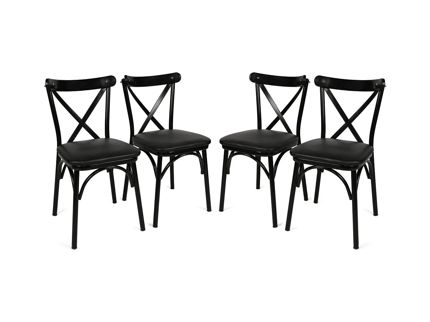 Chaise Kortal en bois et métal - Élégance rustique pour la cuisine-Couleur Noir-Pack de 4