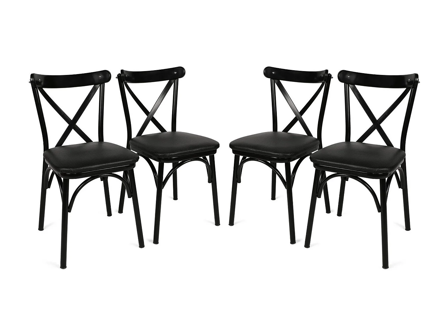 Chaise Kortal en bois et métal - Élégance rustique pour la cuisine-Couleur Noir-Pack de 4