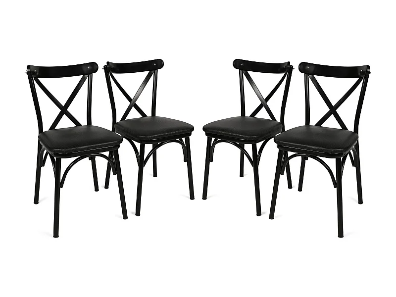 Chaise Kortal en bois et métal - Élégance rustique pour la cuisine-Couleur Noir-Pack de 4