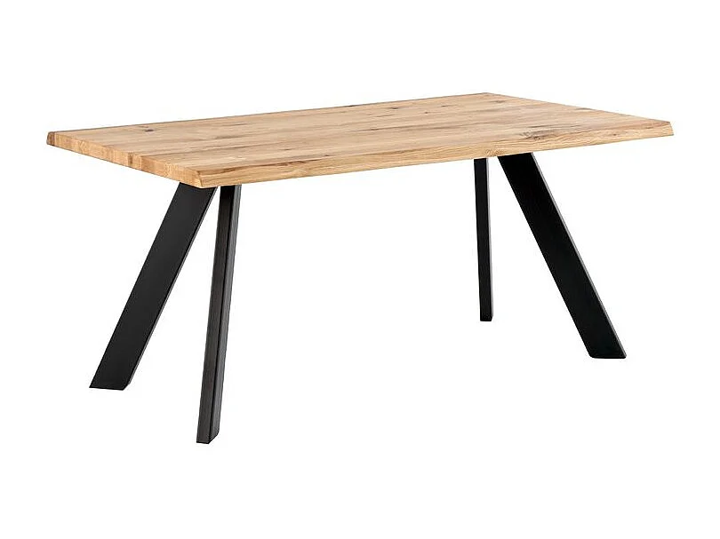Table à manger industrielle Brokate – Chêne massif clair et pieds métal-Couleur Naturel/Noir-Largeur 220 cm