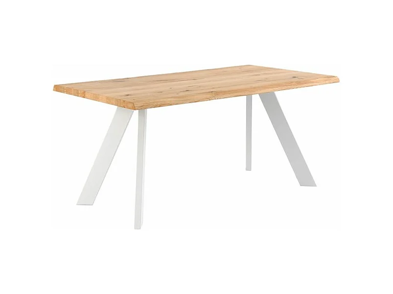 Table à manger industrielle Brokate – Chêne massif clair et pieds métal-Couleur Naturel/Blanc-Largeur 220 cm