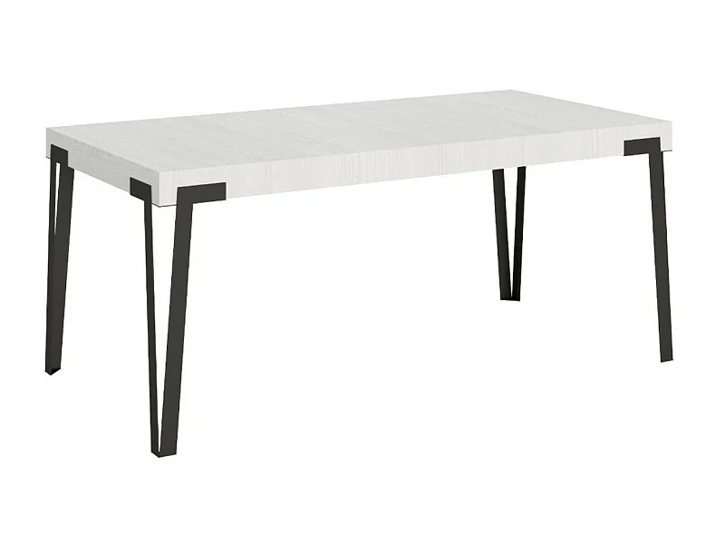 Rechthoekige tafel 180 cm wit en antraciet metalen poten Konta