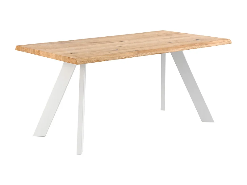 Table à manger industrielle Brokate – Chêne massif clair et pieds métal-Couleur Naturel/Blanc-Largeur 140 cm