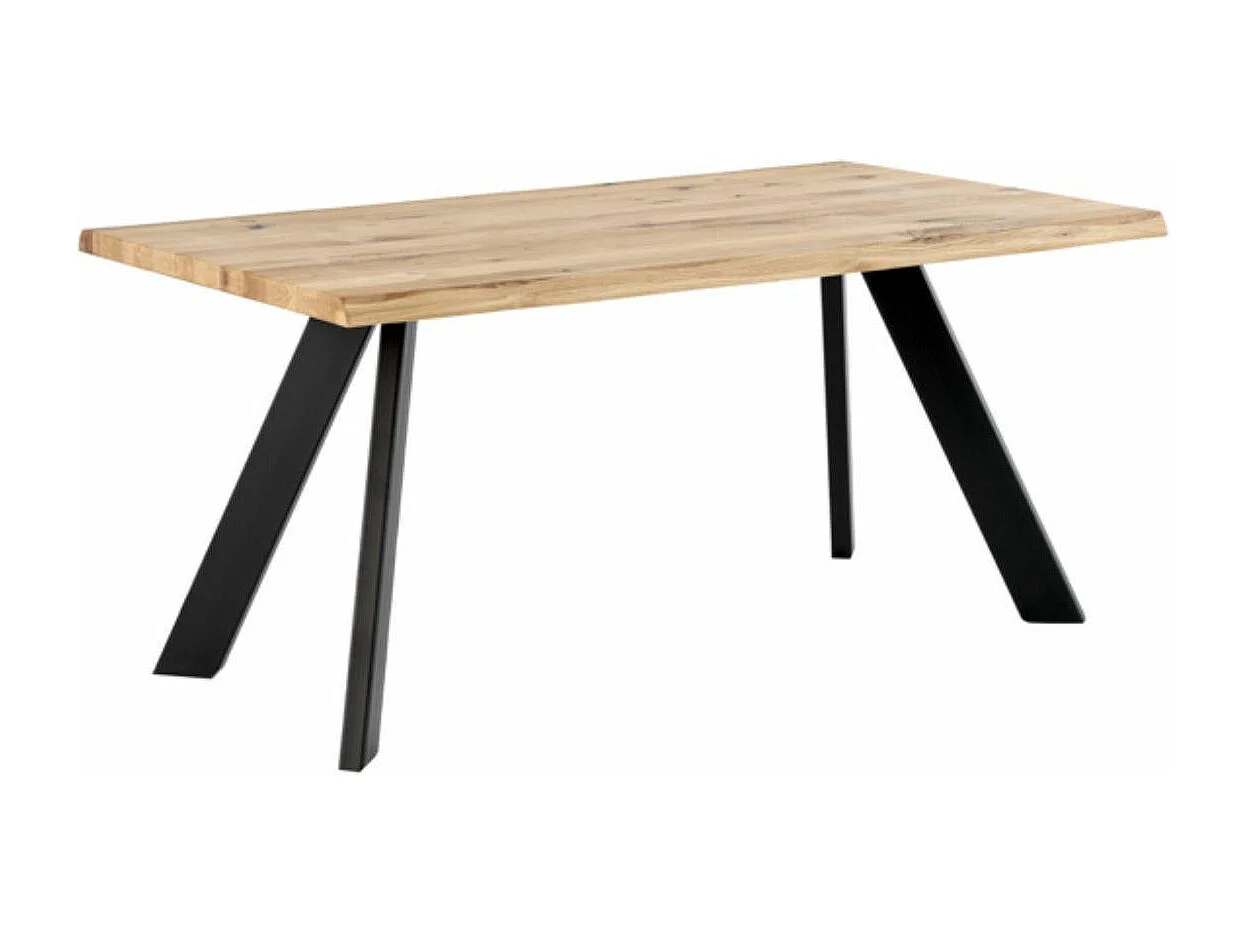 Table à manger industrielle Brokate – Chêne massif clair et pieds métal-Couleur Naturel/Noir-Largeur 180 cm