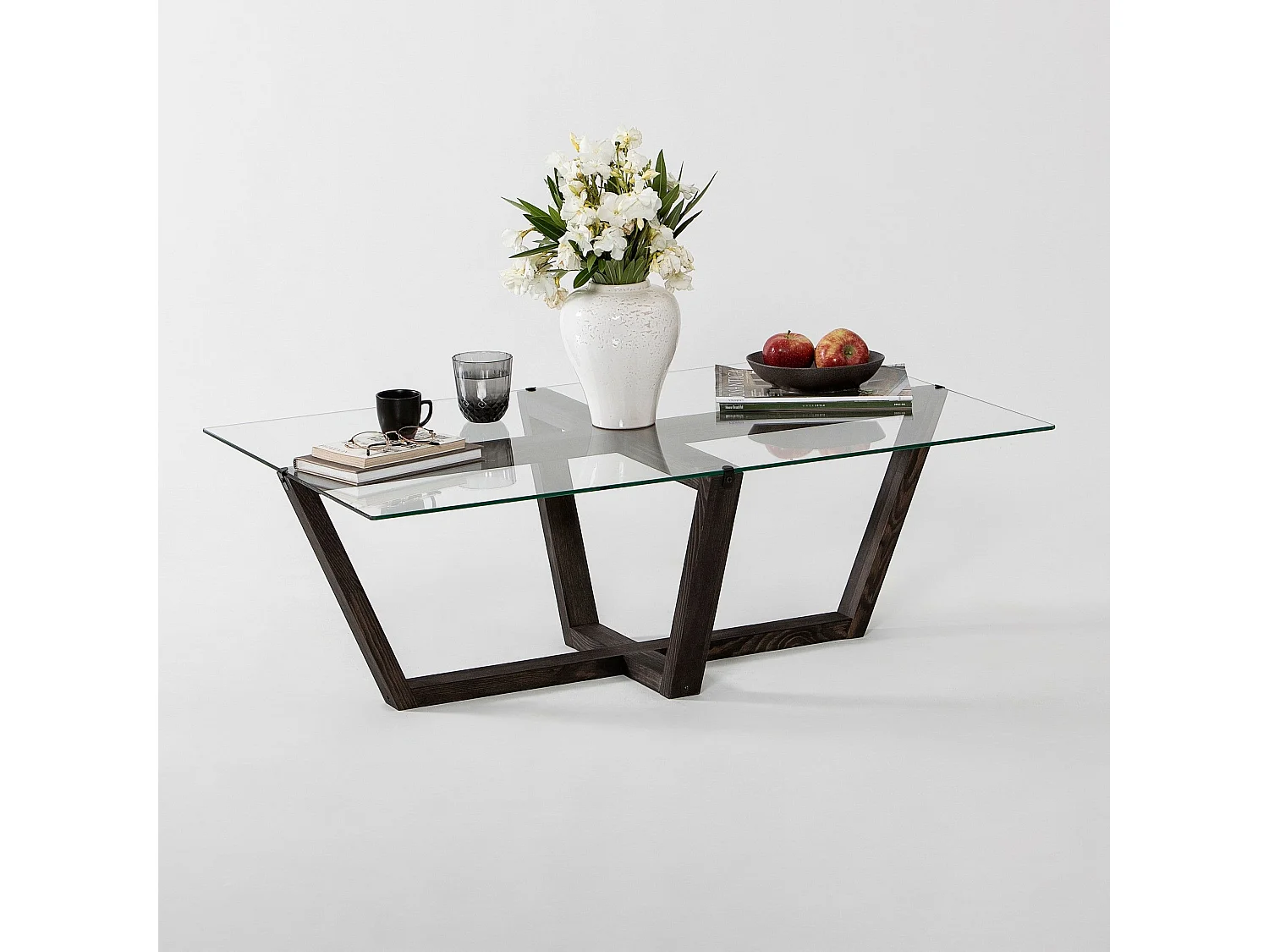 Table basse moderne Dinter L105cm Bois massif Anthracite et Verre Transparent
