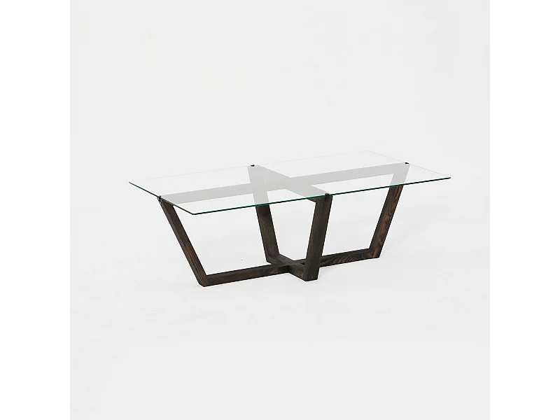 Table basse moderne Dinter L105cm Bois massif Anthracite et Verre Transparent