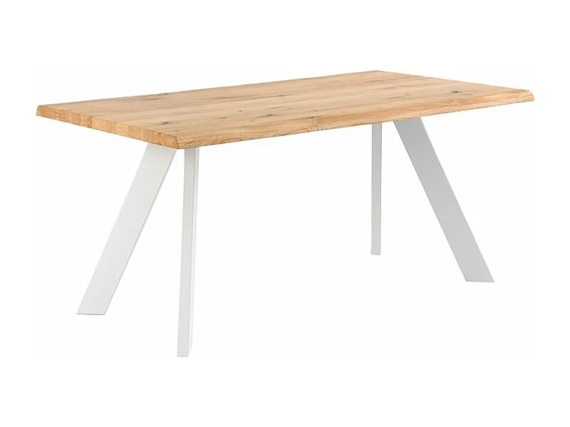Table à manger industrielle Brokate – Chêne massif clair et pieds métal-Couleur Naturel/Blanc-Largeur 160 cm
