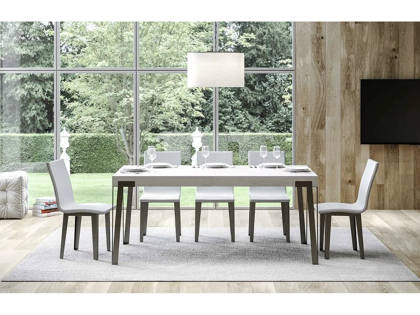 Table rectangulaire 160cm blanc et pieds métal anthracite Konta