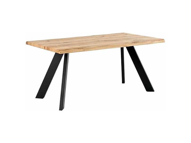 Table à manger industrielle Brokate – Chêne massif clair et pieds métal-Couleur Naturel/Noir-Largeur 200 cm