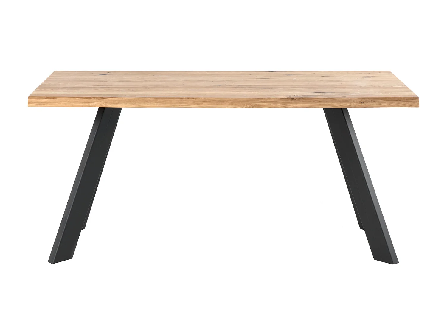 Table à manger industrielle Brokate – Chêne massif clair et pieds métal-Couleur Naturel/Noir-Largeur 200 cm