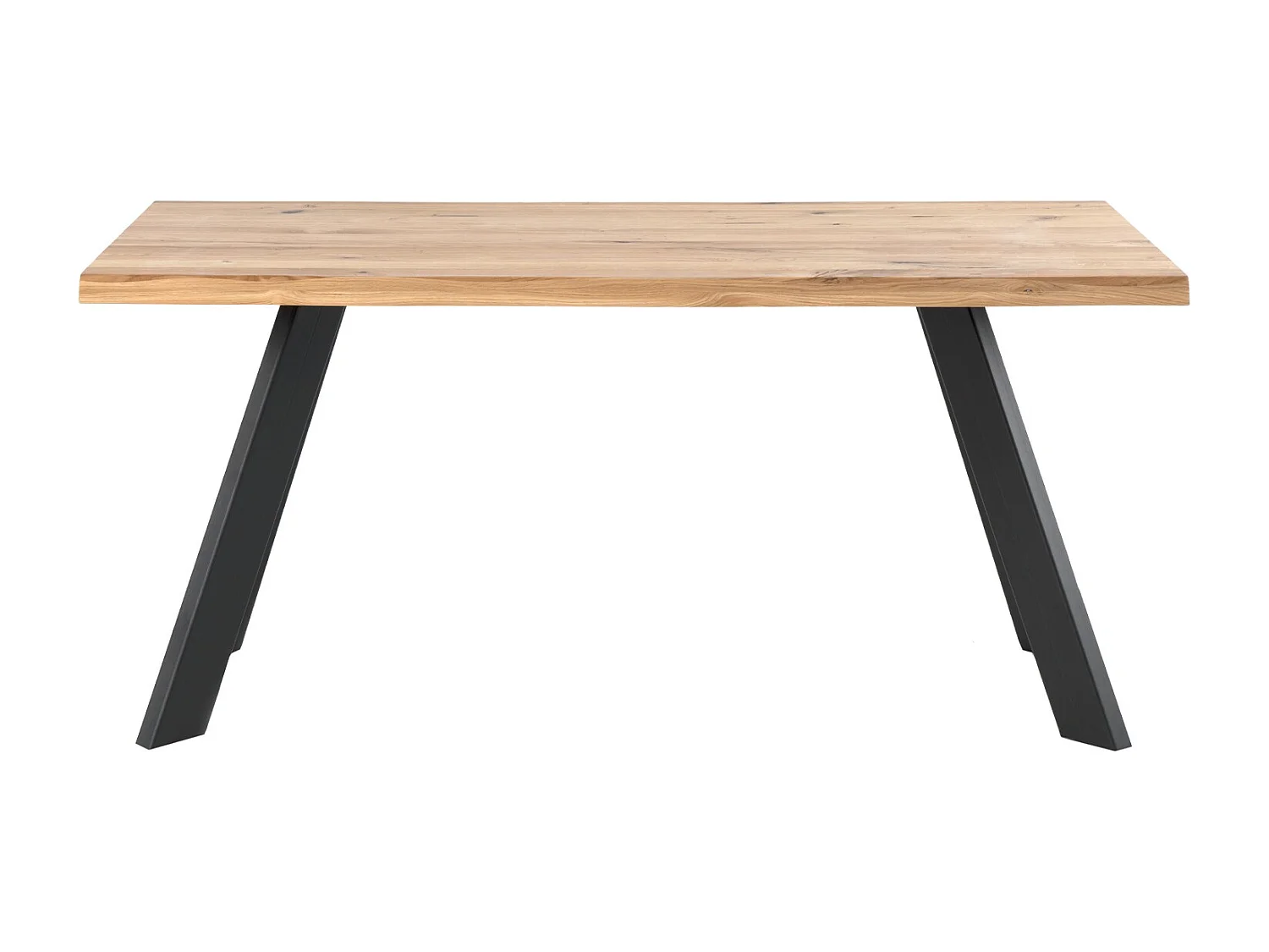 Table à manger industrielle Brokate – Chêne massif clair et pieds métal-Couleur Naturel/Noir-Largeur 160 cm