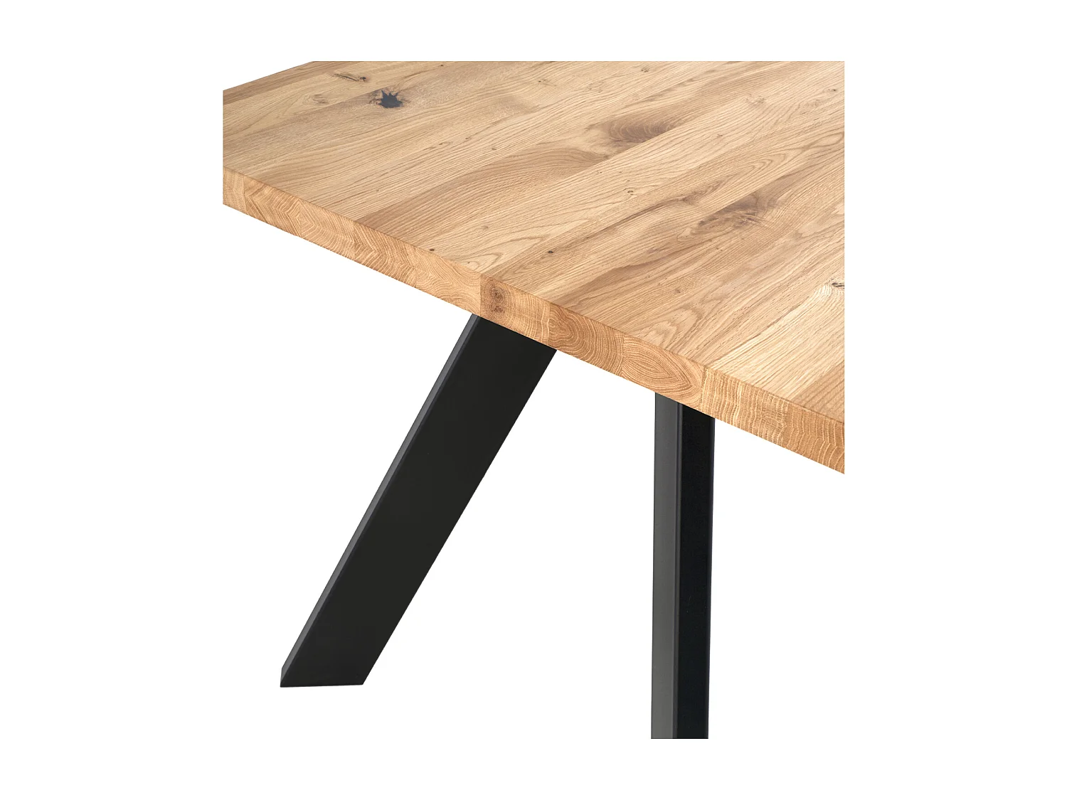 Table à manger industrielle Brokate – Chêne massif clair et pieds métal-Couleur Naturel/Noir-Largeur 160 cm