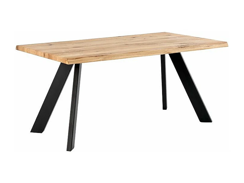 Table à manger industrielle Brokate – Chêne massif clair et pieds métal-Couleur Naturel/Noir-Largeur 160 cm