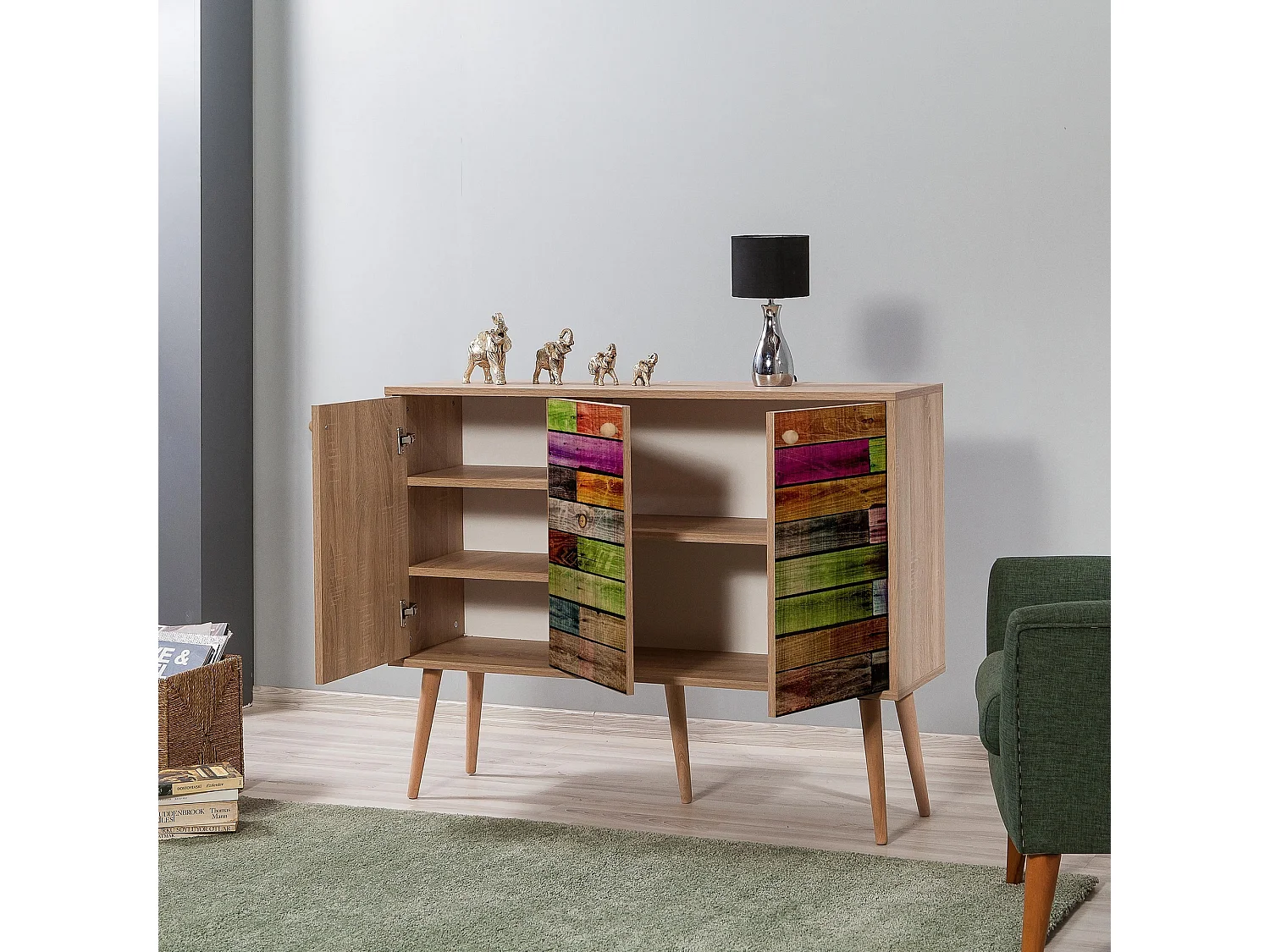 Buffet 3 portes Repono 120x90cm Bois Multicolore