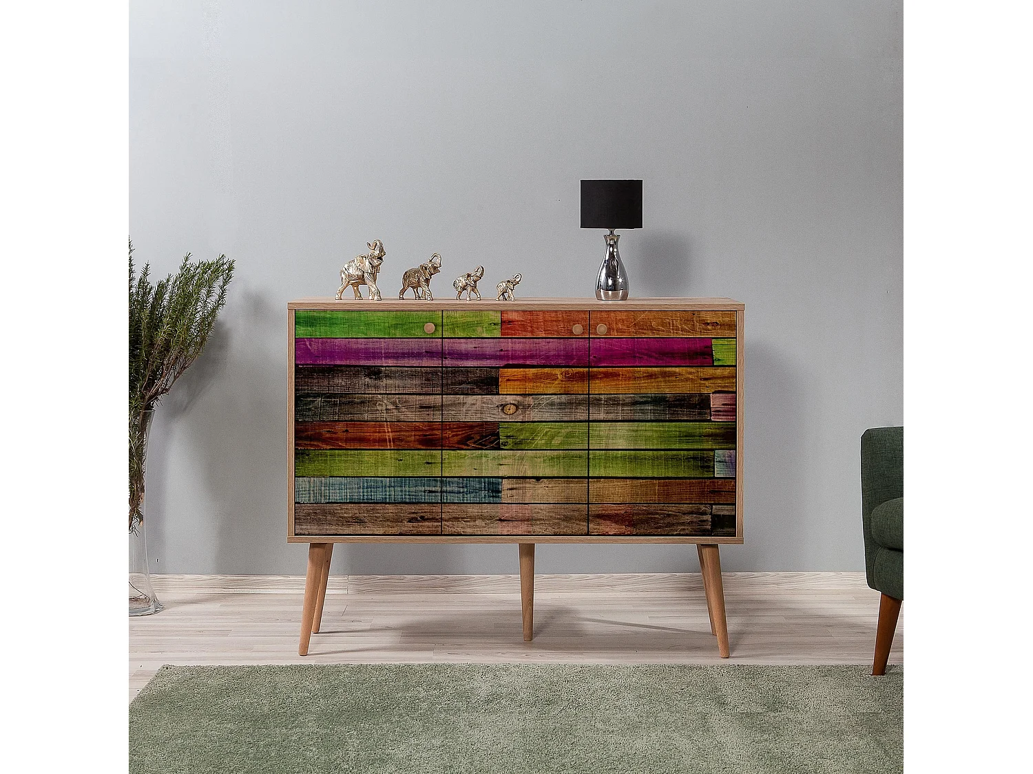 Buffet 3 portes Repono 120x90cm Bois Multicolore