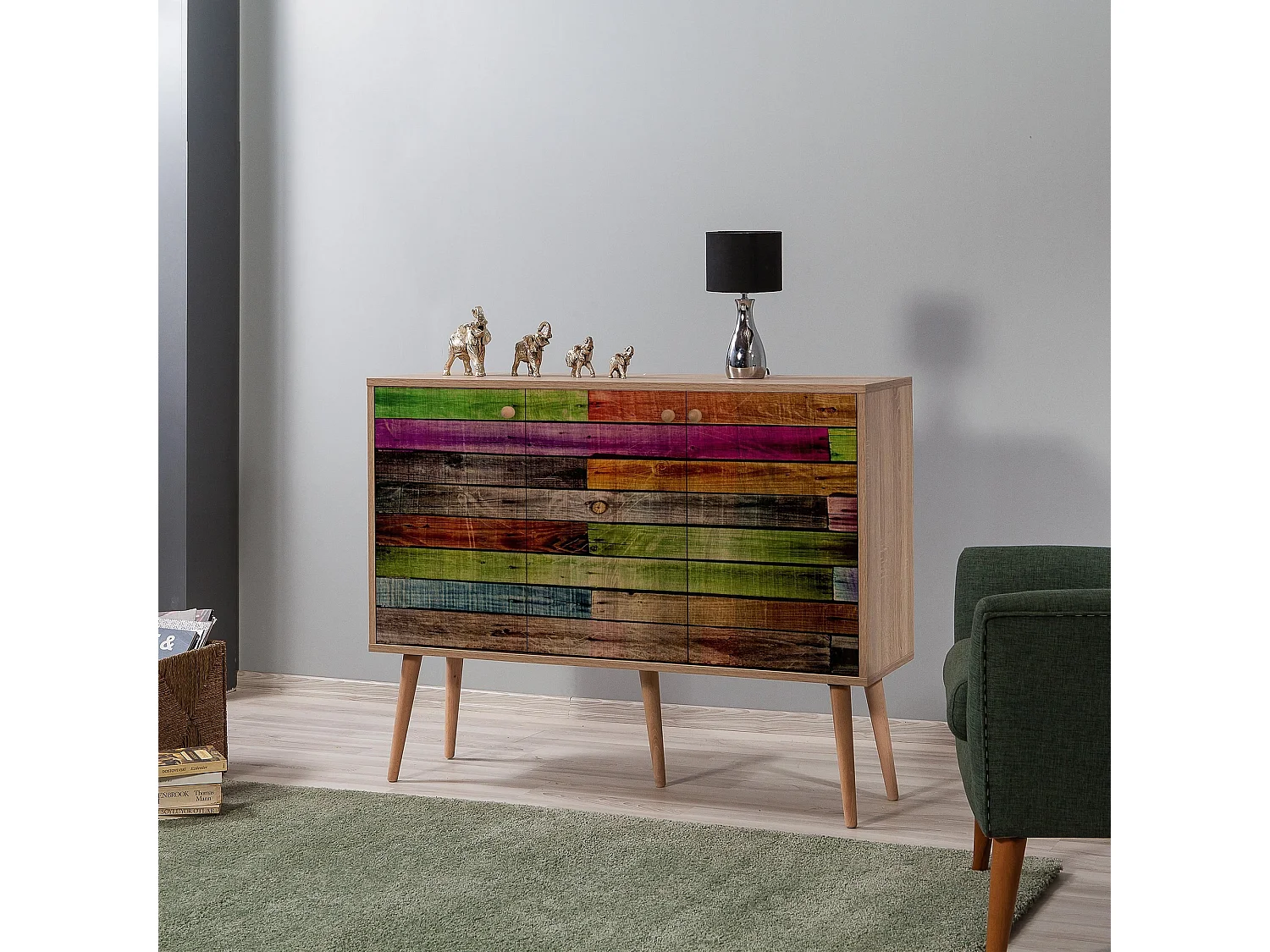 Buffet 3 portes Repono 120x90cm Bois Multicolore
