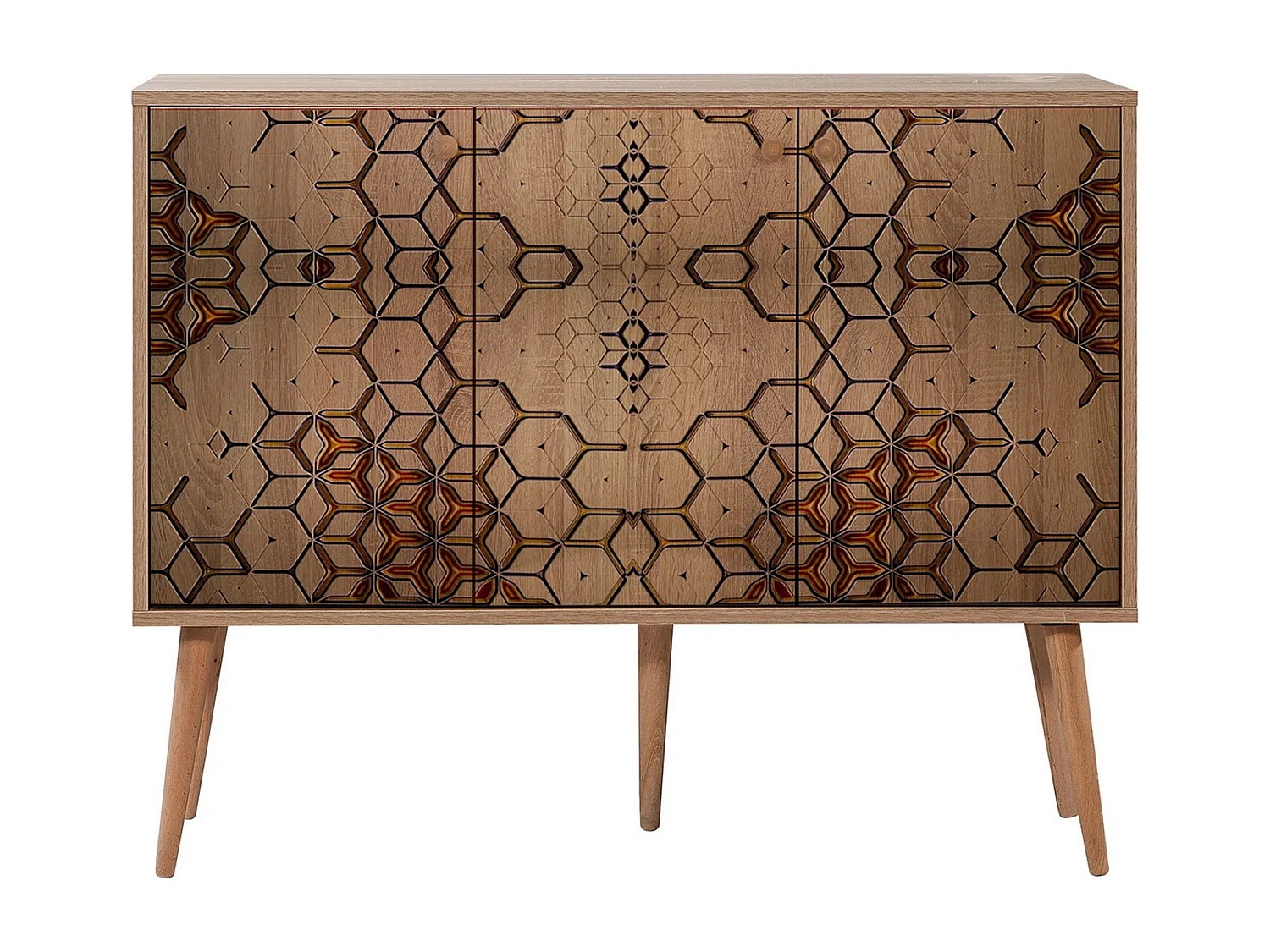 Buffet 3 portes Repono 120x90cm Motif Carreaux Bois Motif géométrique