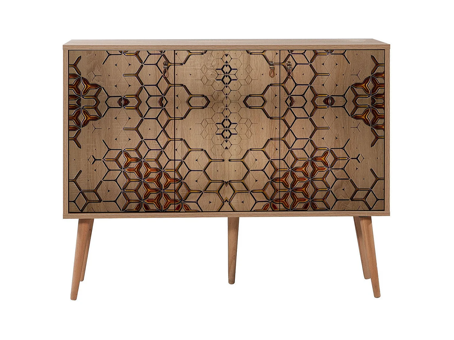 Buffet 3 portes Repono 120x90cm Motif Carreaux Bois Motif géométrique