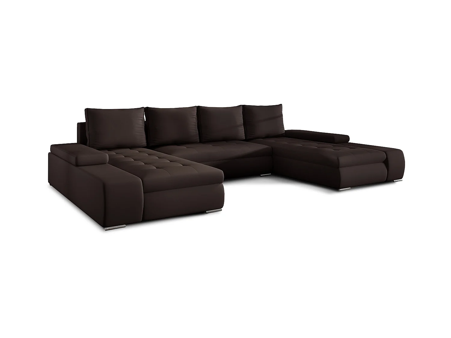 Grand canapé convertible panoramique design simili cuir marron avec coffre de rangement Tino 363cm