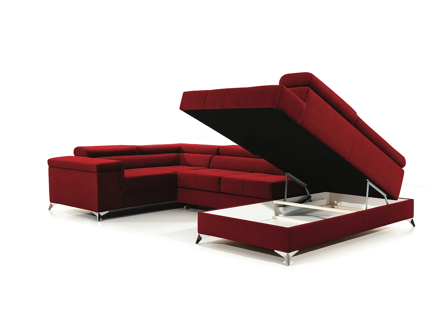 Canapé panoramique convertible velours rose cuivré avec coffre de rangement Triano 342cm-Coffre de rangement à droite