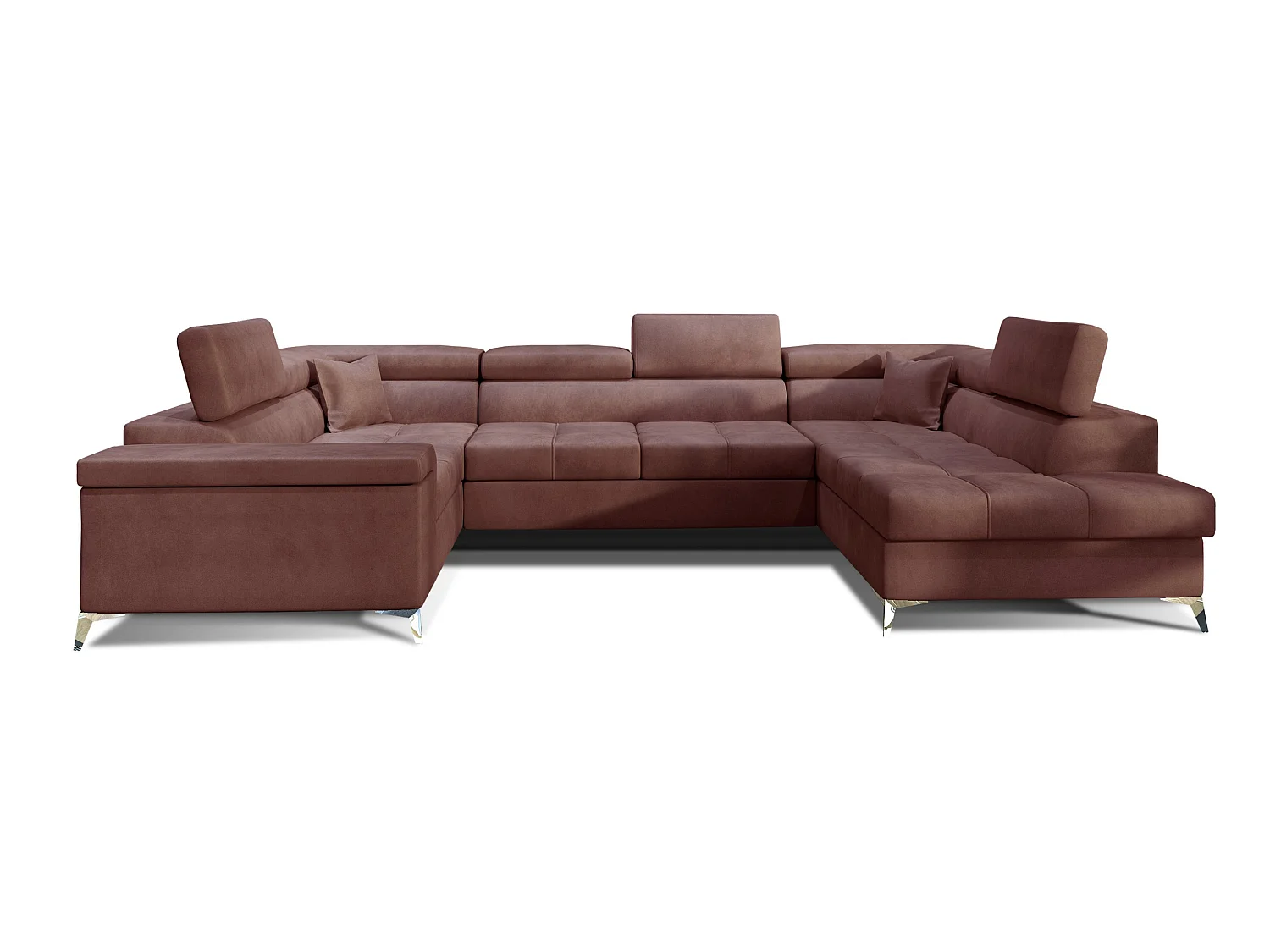 Canapé panoramique convertible velours rose cuivré avec coffre de rangement Triano 342cm-Coffre de rangement à droite