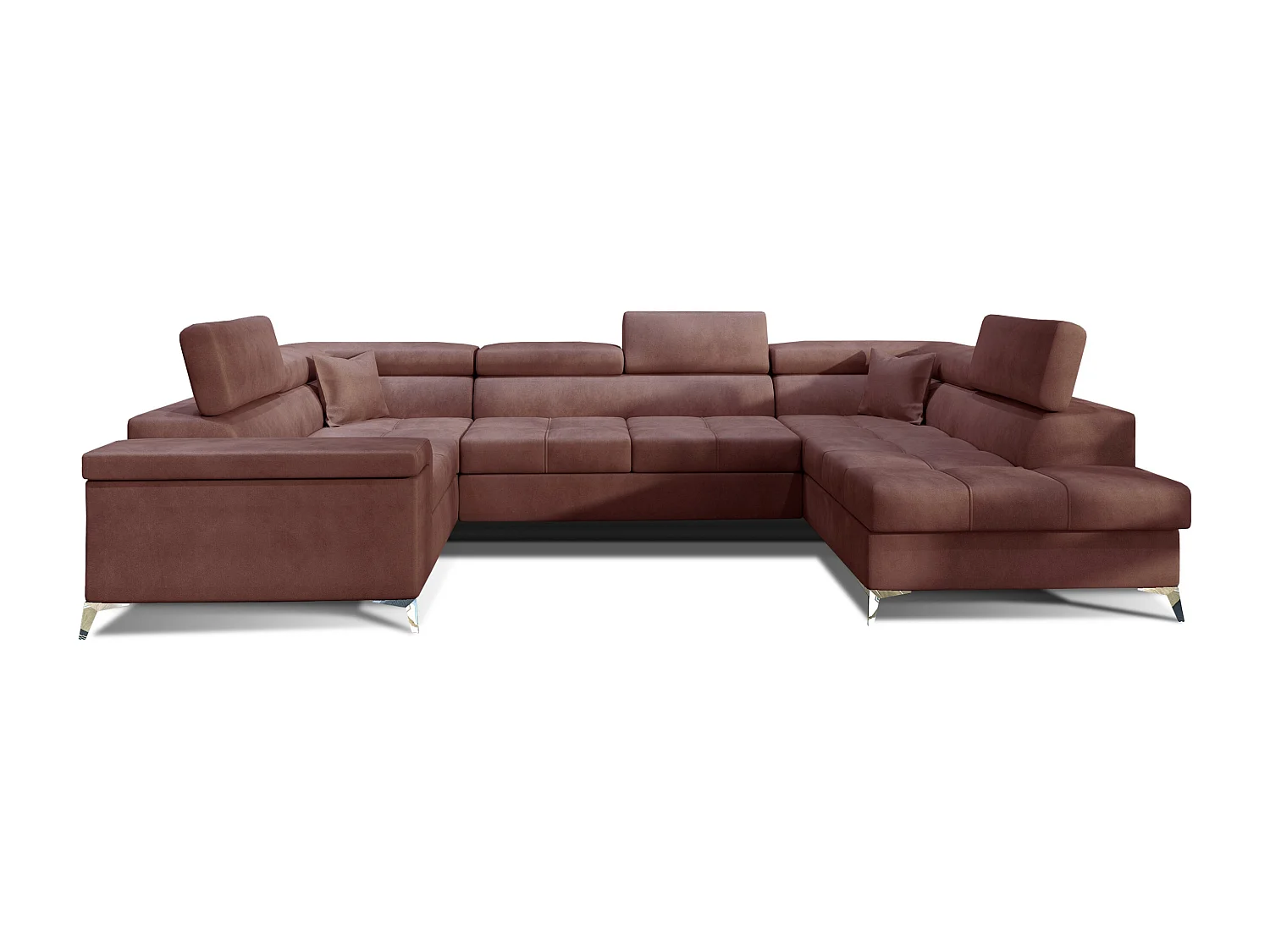 Canapé panoramique convertible velours rose cuivré avec coffre de rangement Triano 342cm-Coffre de rangement à droite