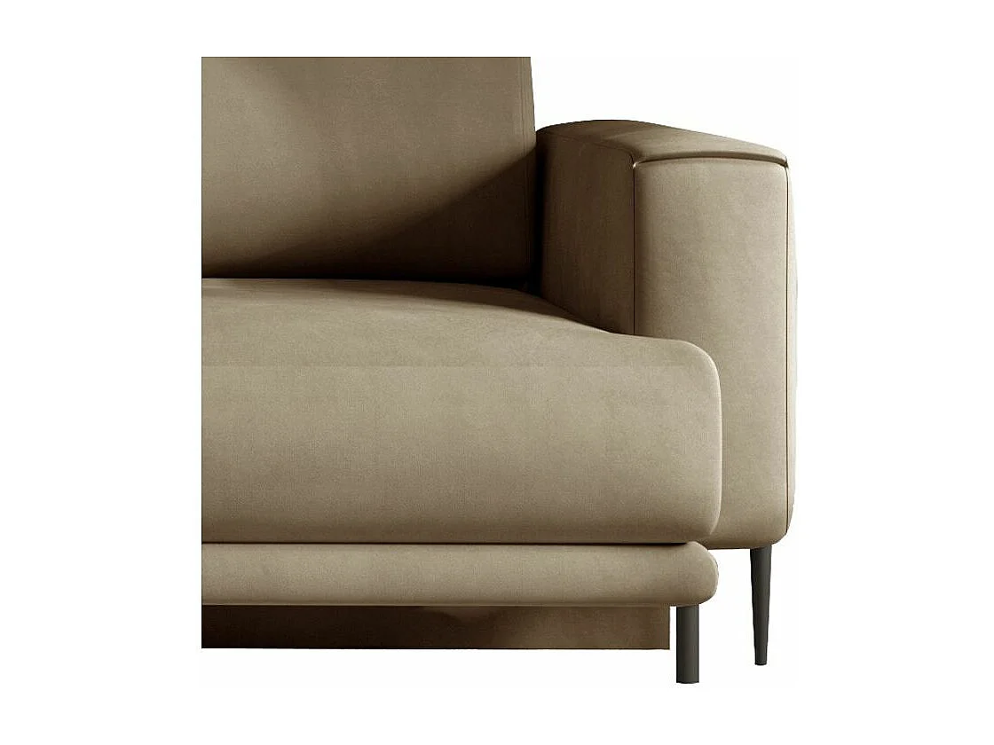 Designer 4-zits slaapbank in zachte beige perlietstof en zwarte metalen poten Arkia 260 cm