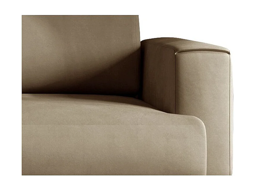 Canapé droit convertible 3 places velours DAVINA 246cm - Coffre & pieds métal noir-Marron clair